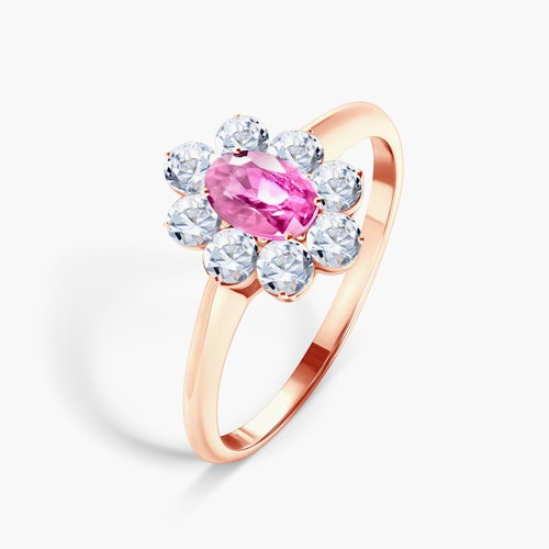 Pierścionek zaręczynowy SAVICKI: różowe złoto, różowy szafir, białe szafiry